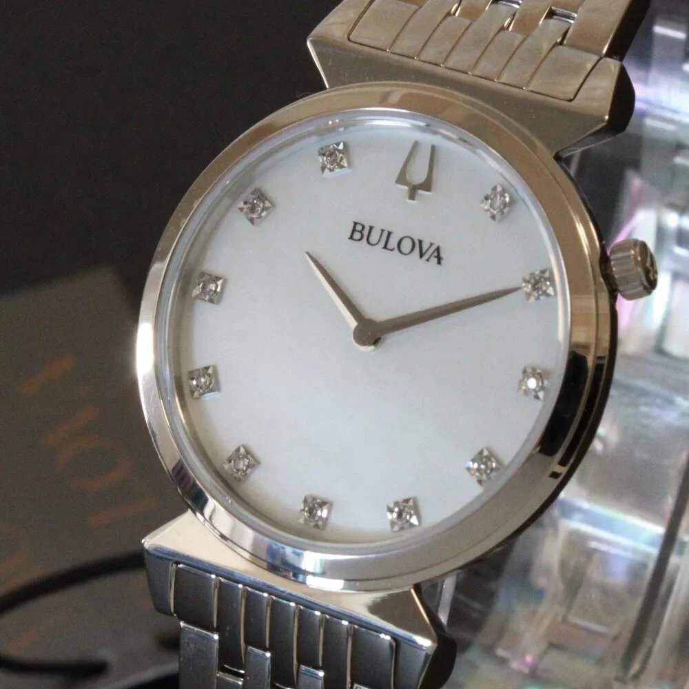 Bulova Ladies Regatta Quartz Watch MOP Dial 11 Diamond Indicese Classic 2 Hander